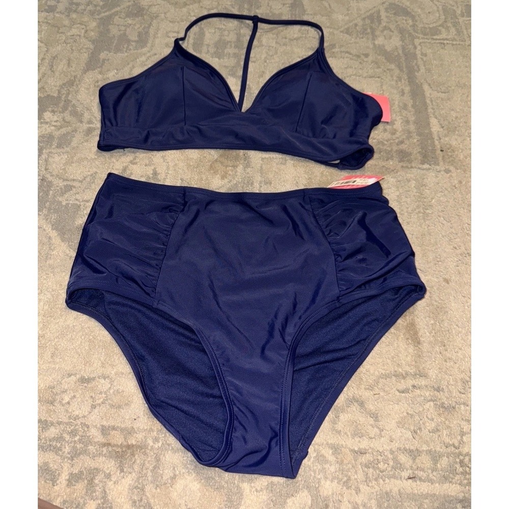 UNCOMMON‎ SENSE NAVY BLUE Two PIECE SWIMSUIT Large Bottom / XL Top Womens